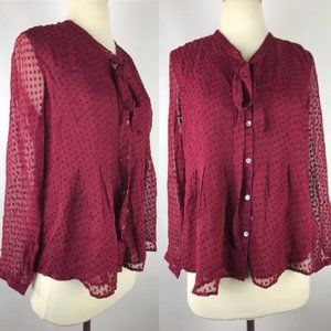 Anthropologie Meadow Rue red Swiss dot blouse silk